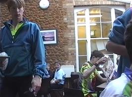 Mark and Tao in the breakfast conservatory at Hunstanton youth hostel